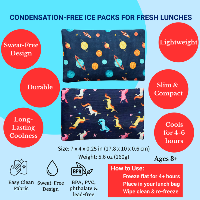Gel Ice Packs in Fabric Sleeves 2-Pack - Space & Unicorns