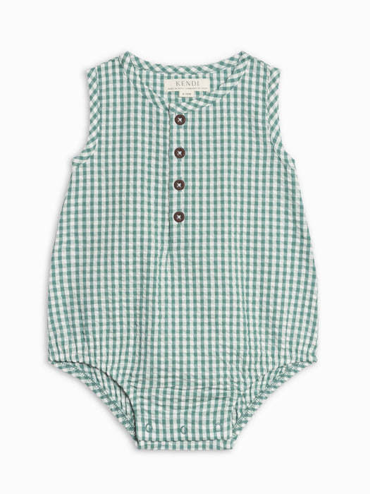 Colored Organics Wren Seersucker Bubble Romper - Laguna Gingham
