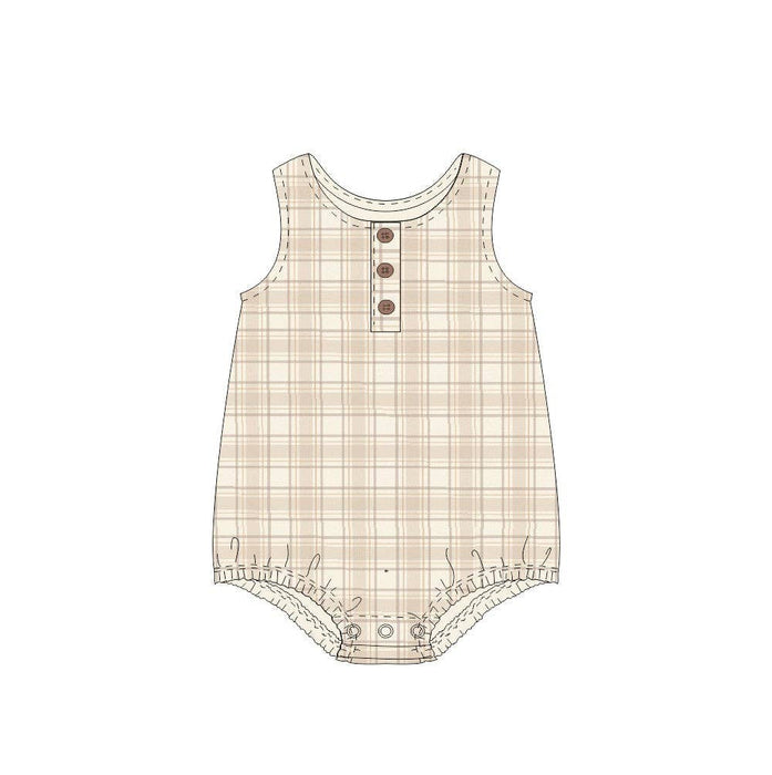Aster & Oak Beige Plaid Flannel Bubble Romper
