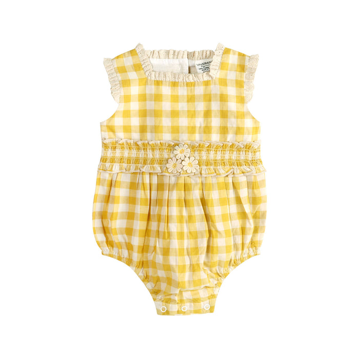Lucy Gingham Smocked Baby Romper + Headband (Organic)
