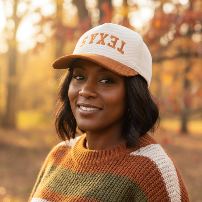 2-Tone Corduroy Hat - Texas (Upside Down) - Orange