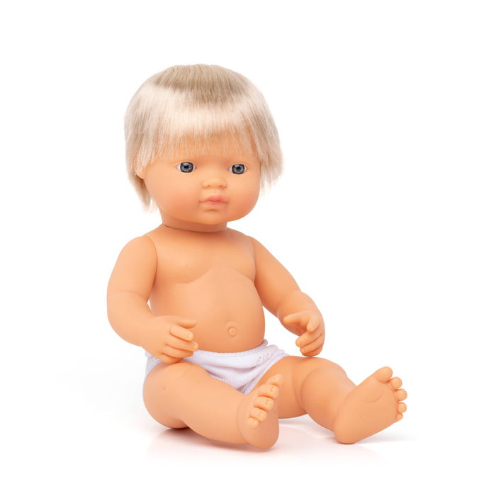 Miniland Educational Baby Doll Caucasian Boy 15” inch + Clothes (Gift Box)