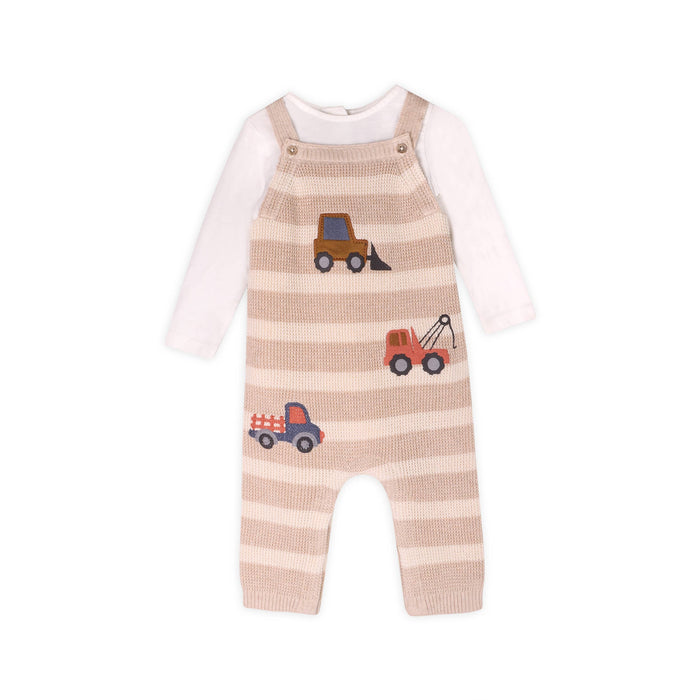 Viverano Organics Trucks Embroidered Baby Knit Stripe Overall Set (Organic)