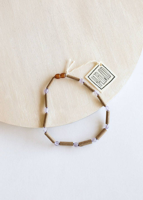 Natural Hazelwood + Amethyst Gemstone || Beaded Necklace