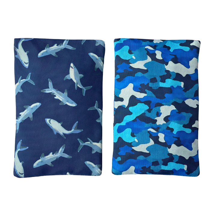 Gel Ice Packs in Fabric Sleeves 2-Pack - Sharks & Camouflage
