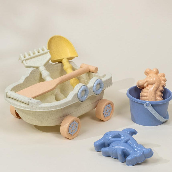 Coco Village Oversized 6-Piece Wheat Straw Sand Toy Set | Wagon & Accessories