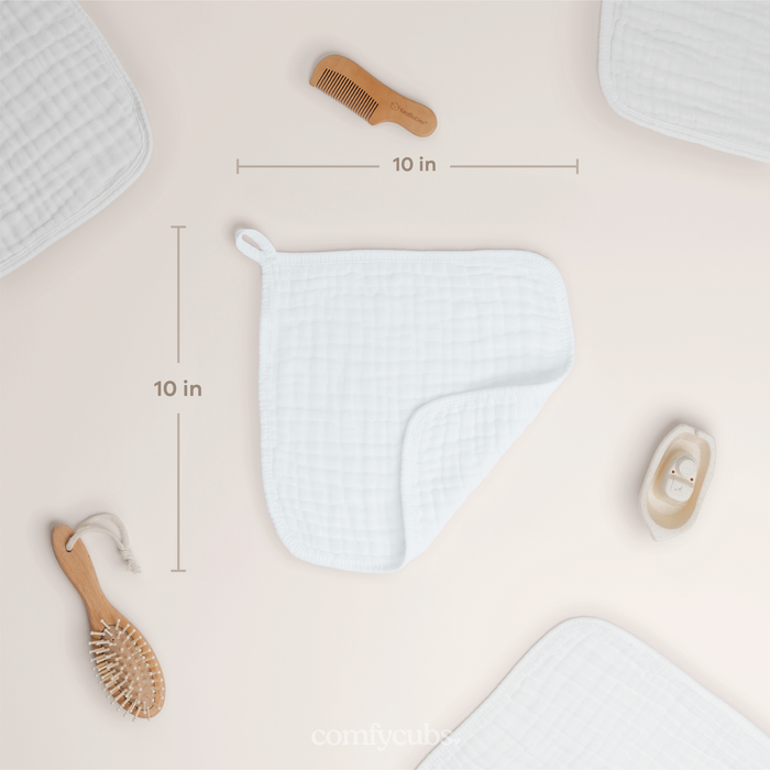 Muslin Baby Washcloths, Soft 10"x10" Cotton by Comfy Cubs