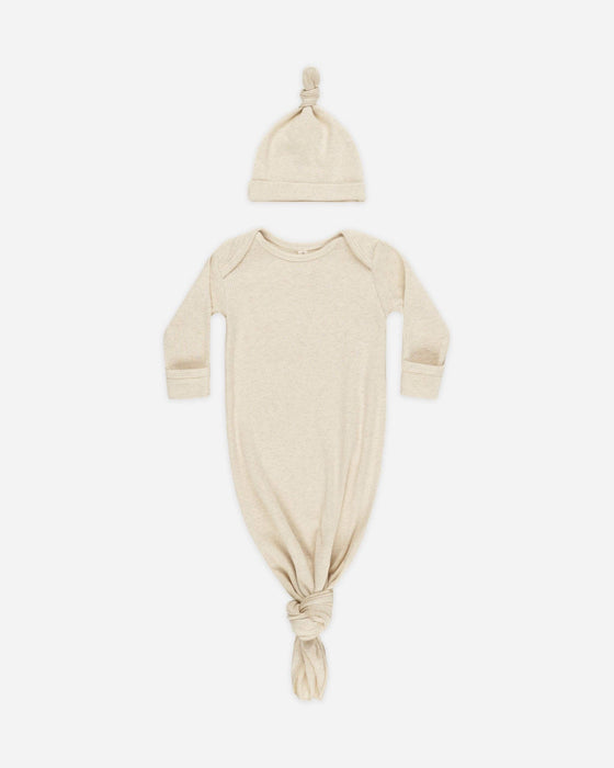 Quincy Mae Knotted Baby Gown + Hat Oatmeal