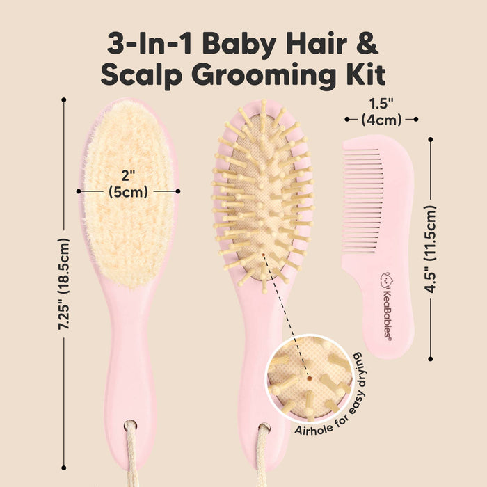 KeaBabies Baby Hair Brush and Comb Set - Blush