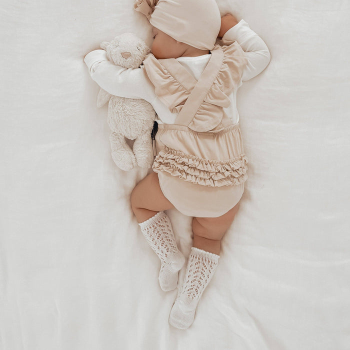 Full Openwork Lace Knee High Socks - White
