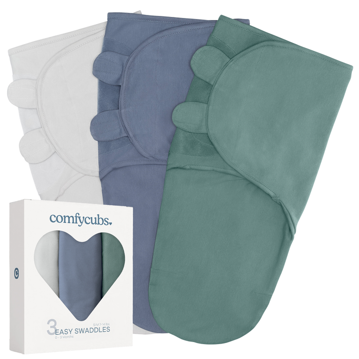 Easy Swaddle Blanket, 3 Pack - 100% Cotton by Comfy Cubs