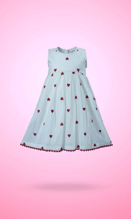 Heart-Embroidered Cotton Dress