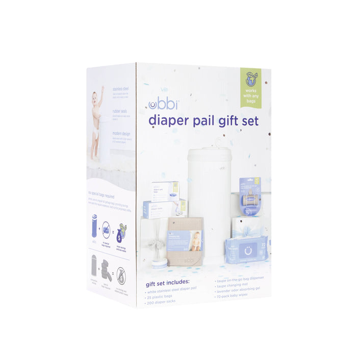 Ubbi Diaper Pail Gift Set, White