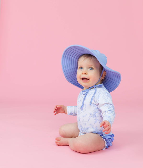 Baby Girls Periwinkle Butterfly Garden Long Sleeve One Piece Rash Guard Swimsuit with Signature Rear Ruffles
