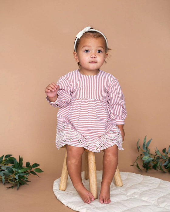 Viverano Organics Vivienne Striped Embroidered Baby Dress & Bloomer (Organic)