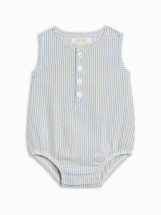 Colored Organics Wren Seersucker Bubble Romper - Shore Stripe / Sea