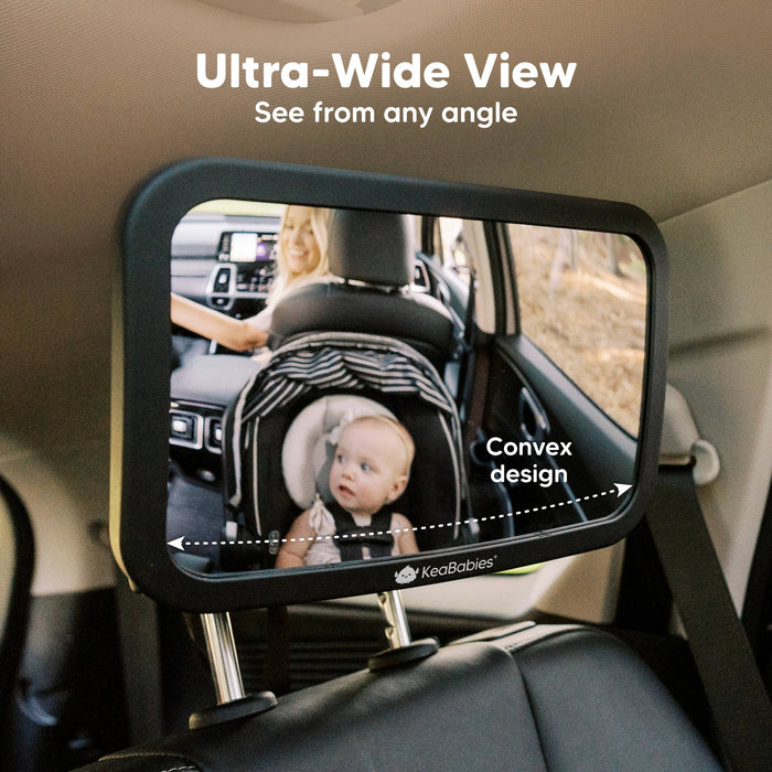 KeaBabies Baby Car Seat Mirror (Large, Sleek Black)