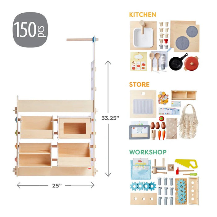 HABA Creative Play 3-in-1 – Play Kitchen, Store & Workshop