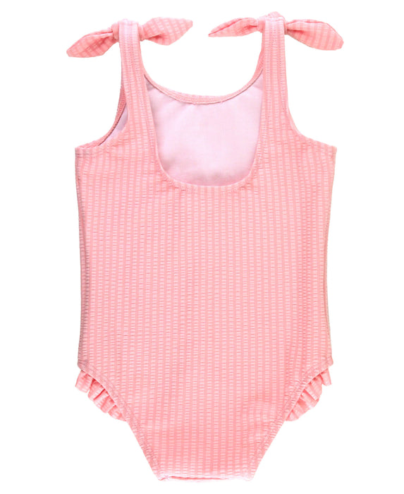 Girls Pink Tie Shoulder One Piece Swimsuit