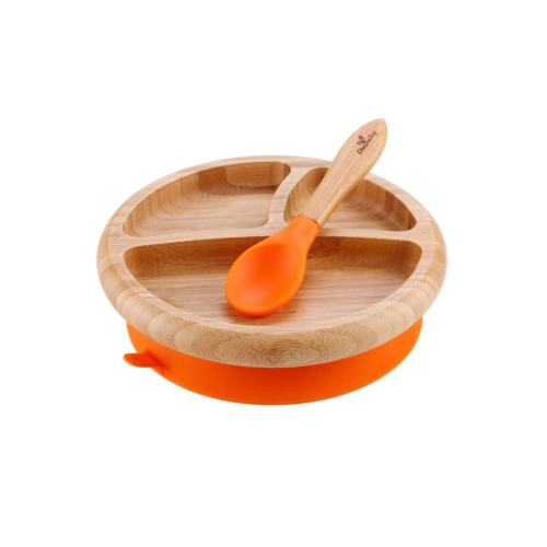 Avanchy Organic Bamboo Suction Baby Plate + Spoon