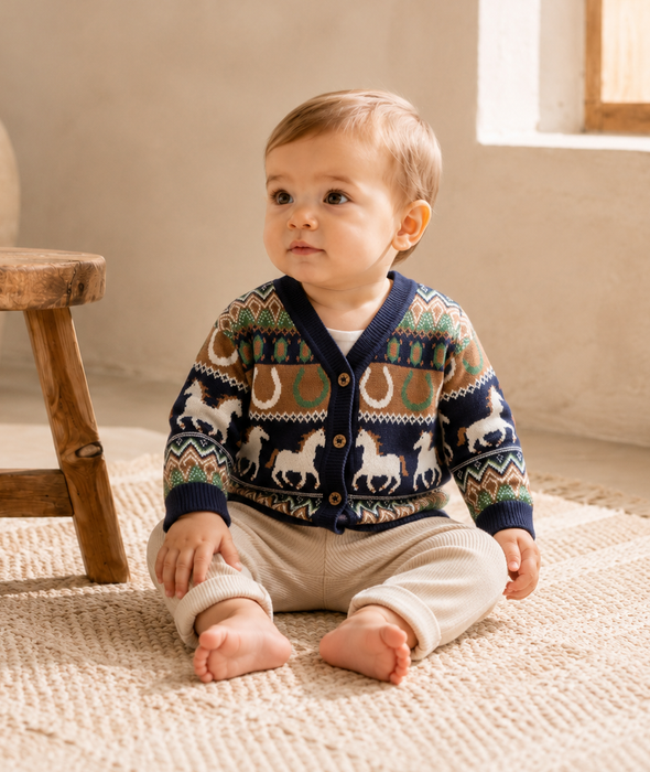 Western Jacquard Knit Baby Cardigan (Organic Cotton)