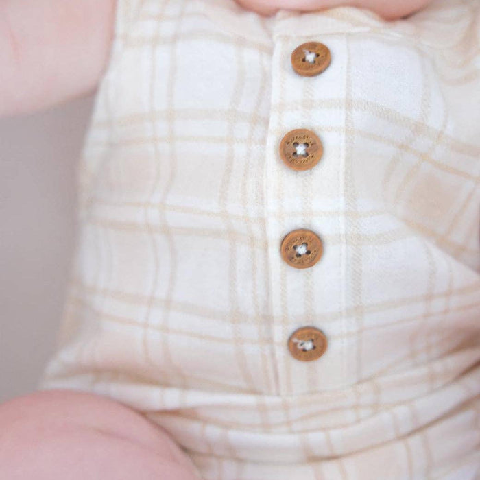 Aster & Oak Beige Plaid Flannel Bubble Romper