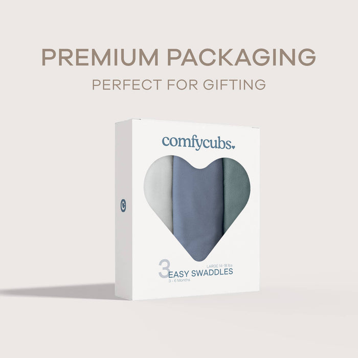 Easy Swaddle Blanket, 3 Pack - 100% Cotton by Comfy Cubs