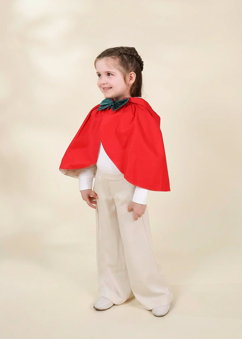 Coco Village Role Play Dress-Up Red Cotton Twill Cape with Bow