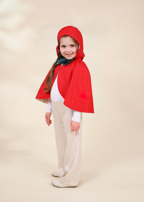 Coco Village Role Play Dress-Up Red Cotton Twill Cape with Bow