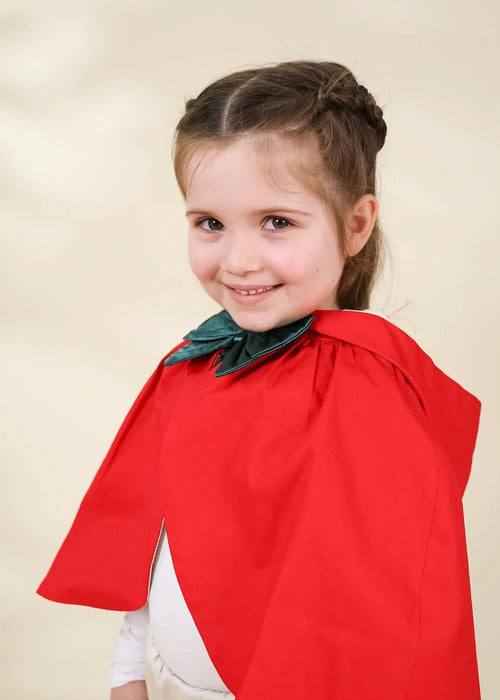 Coco Village Role Play Dress-Up Red Cotton Twill Cape with Bow