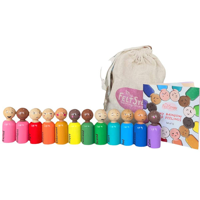 Rainbow Feeling Peg Dolls 12 Set, Multi Skin Tone