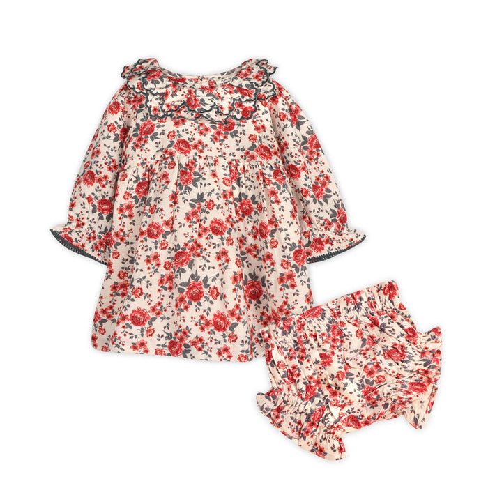 Viverano Organics Amour Rose Floral Ruffle Baby Dress & Bloomer (Linen Blend)