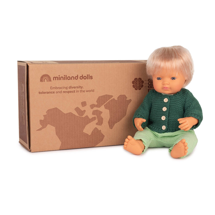 Miniland Educational Baby Doll Caucasian Boy 15” inch + Clothes (Gift Box)