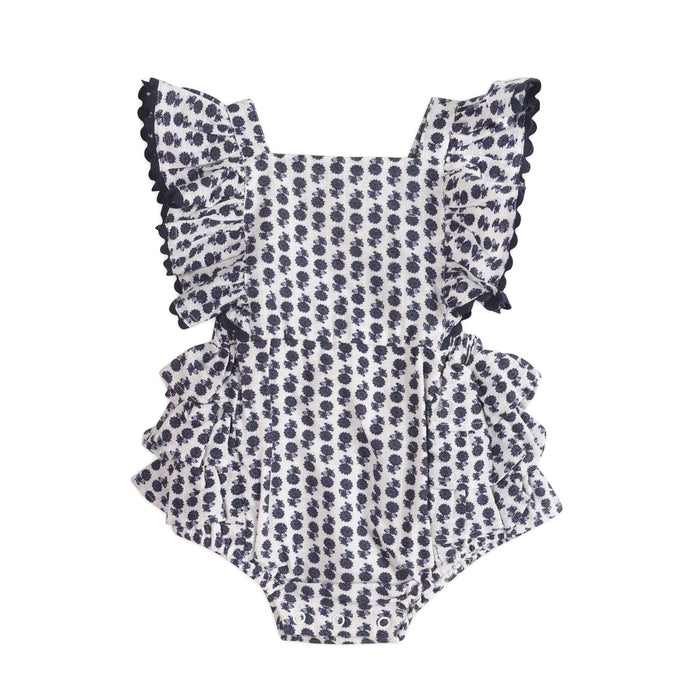 Everly Blue Floral Baby Romper + Headband (Organic)