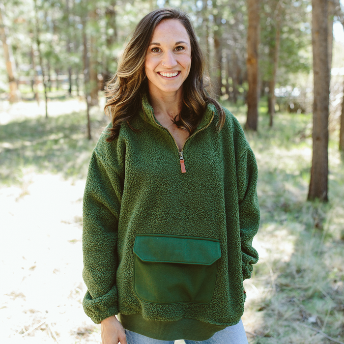 Adult Sherpa Zip Pullover - Spruce