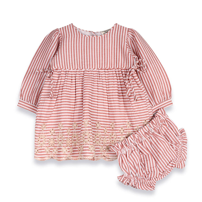 Viverano Organics Vivienne Striped Embroidered Baby Dress & Bloomer (Organic)