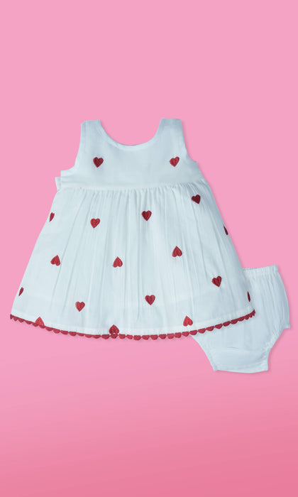 Heart-Embroidered Cotton Dress