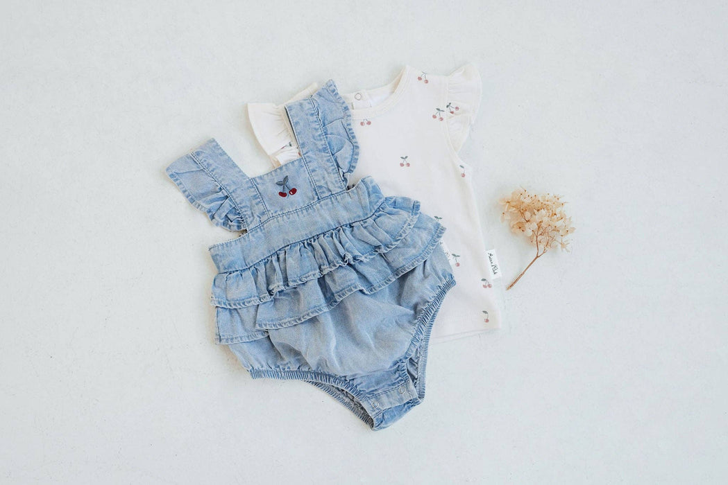 Cherry Tencel Denim Ruffle Playsuit