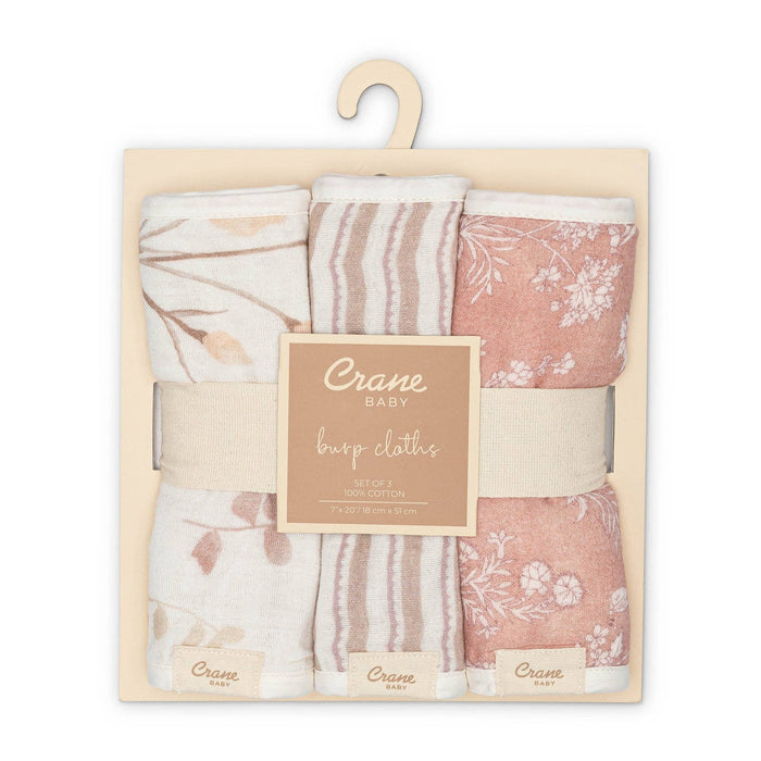 Violet Floral Cotton Muslin Baby Burp Cloth Set (3 Pack)