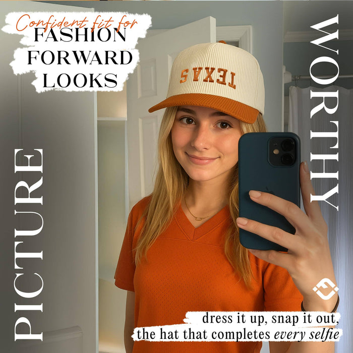 2-Tone Corduroy Hat - Texas (Upside Down) - Orange