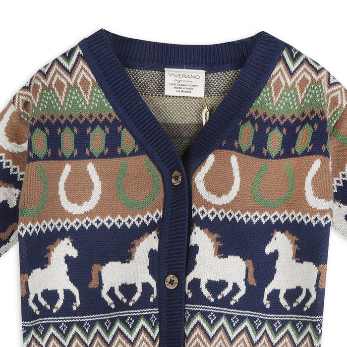 Western Jacquard Knit Baby Cardigan (Organic Cotton)