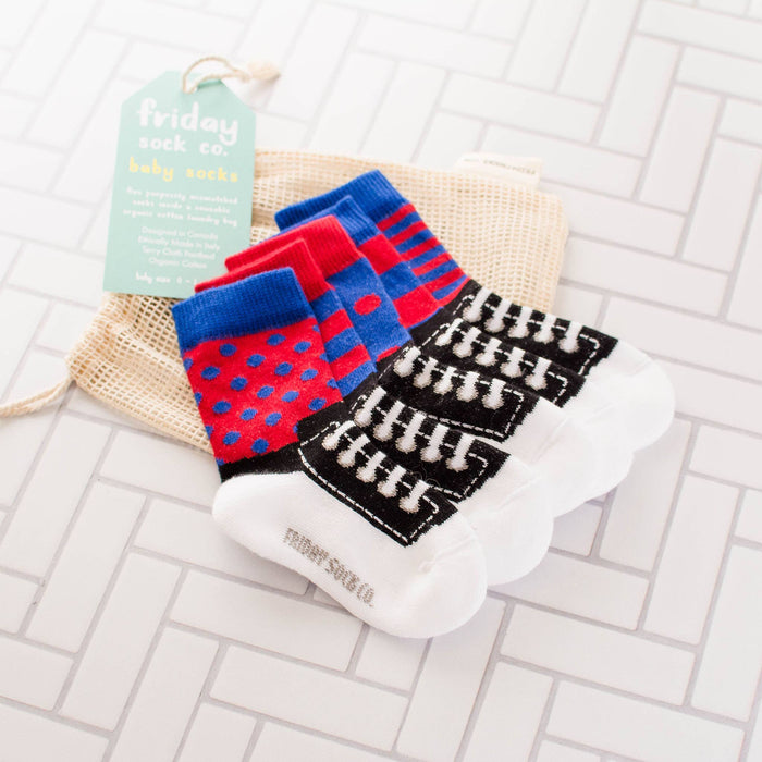 Baby Blue & Red Sneaker Socks: 3M - 1YR