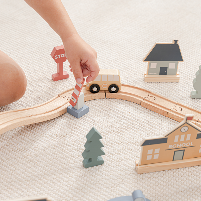 100-PC Wooden Train Set for Toddlers Ages 1+ by Comfy Cubs