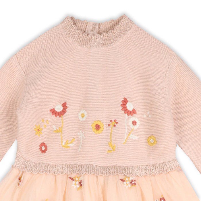 Floral Embroidery Knit Baby Tutu Dress (Organic Cotton)