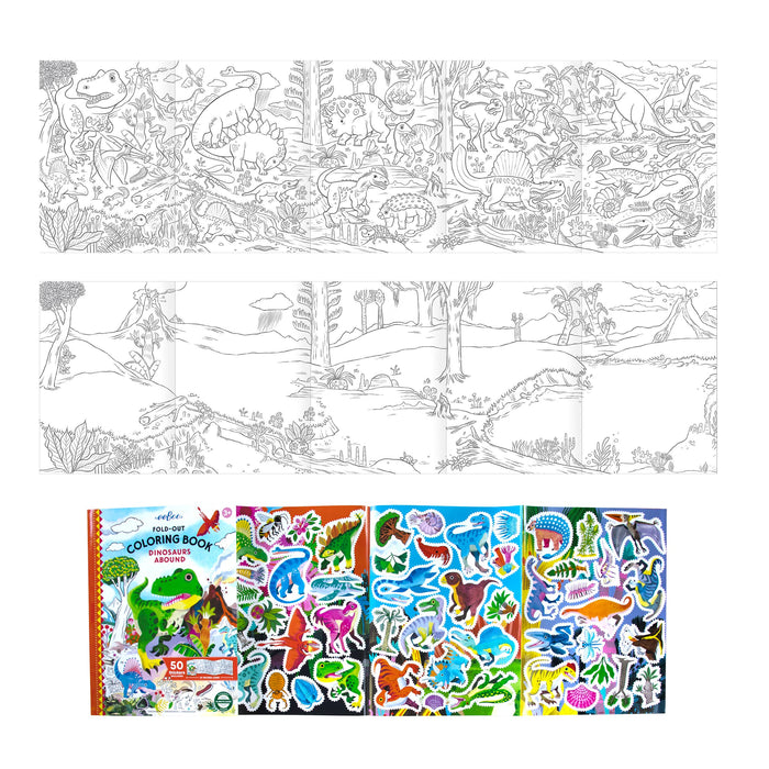 Dinosaurs Abound Fold-Out Coloring Book with Stickers