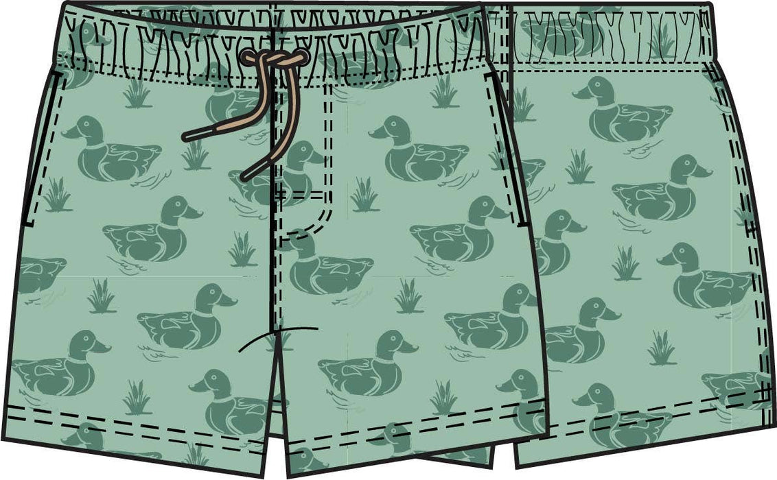 Boys Sage Mallards Color Changing Performance Hybrid Swim Trunks