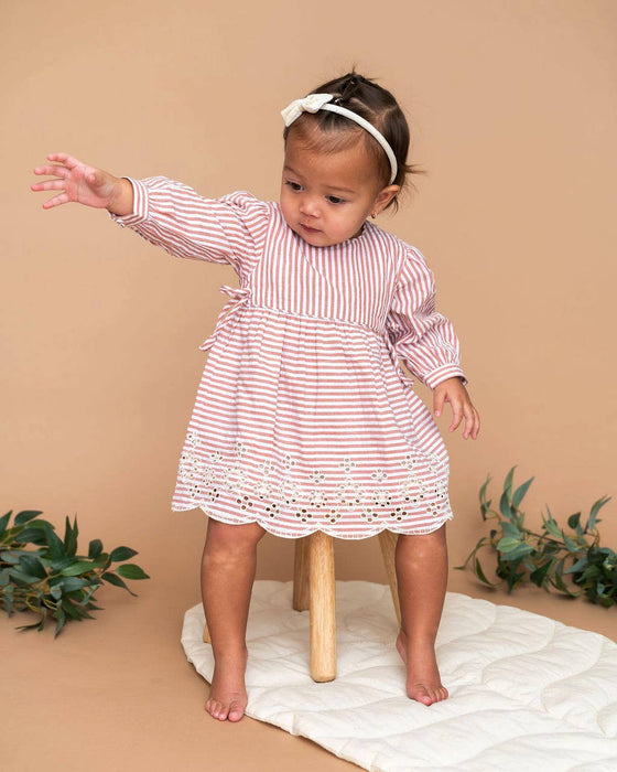 Viverano Organics Vivienne Striped Embroidered Baby Dress & Bloomer (Organic)