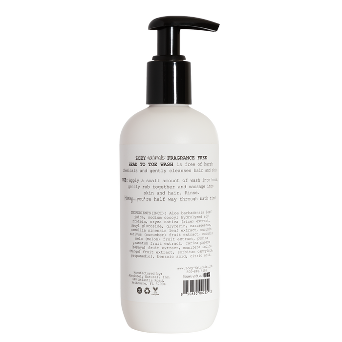 Zoey Naturals Fragrance Free Head To Toe Wash - 9.65oz