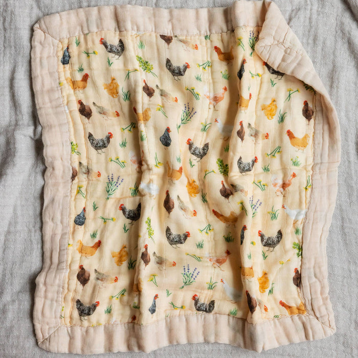 Chicken Meadows Baby Lovey Muslin Blanket