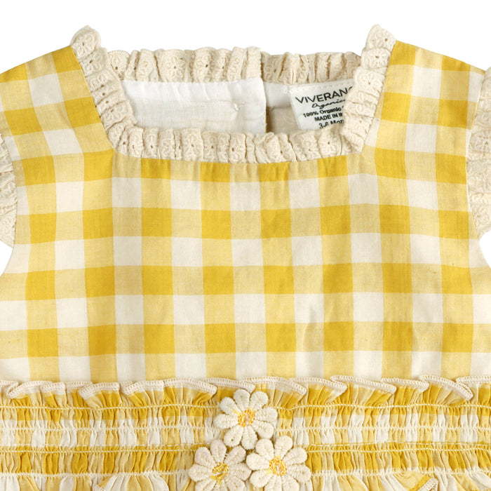 Lucy Gingham Smocked Baby Romper + Headband (Organic)